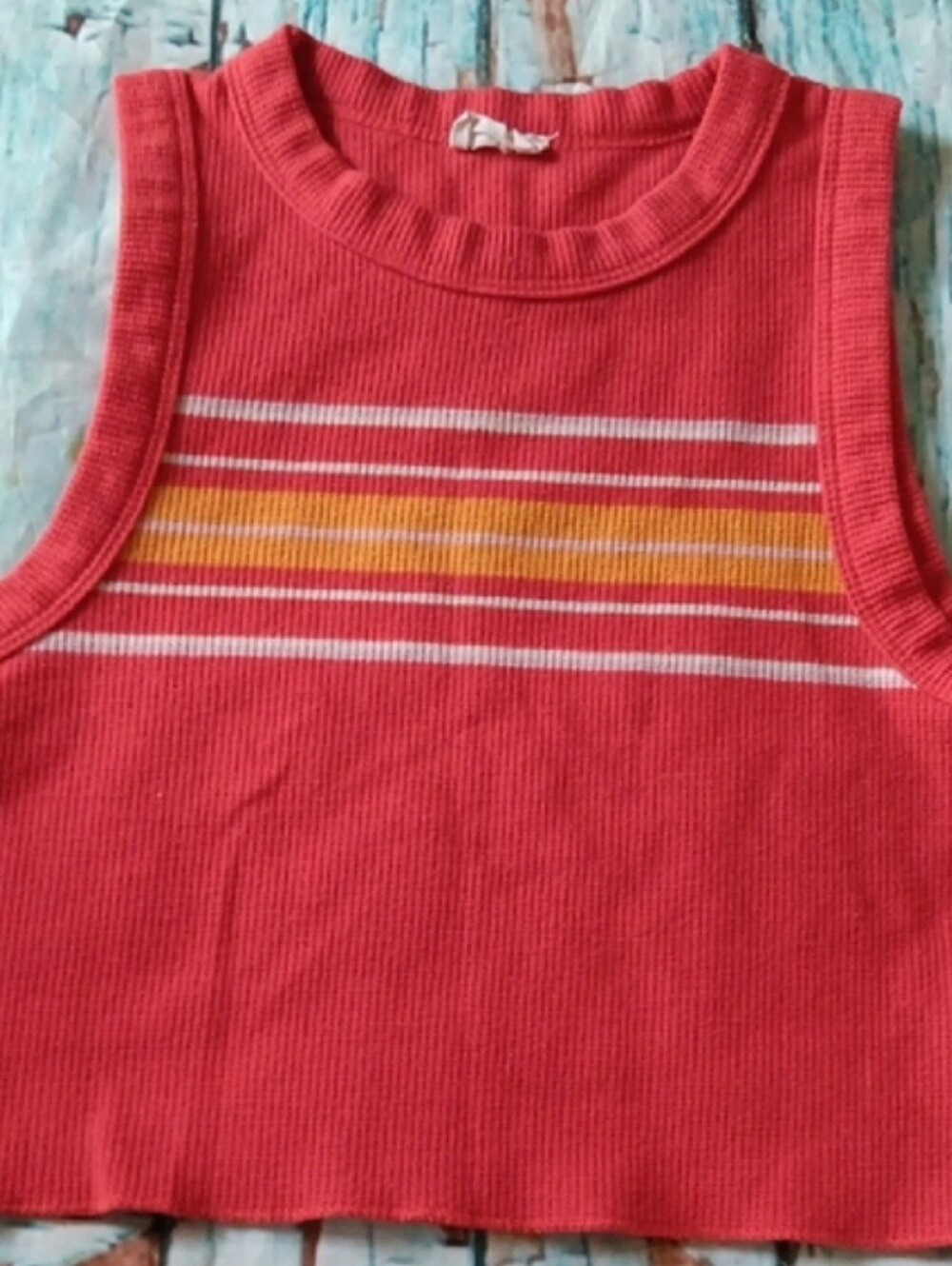 Coral Stripe Summer Cropped Tank Top Small